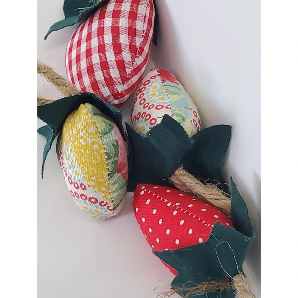 Handmade Fabric Strawberry Ornaments Set of 4 Rustic Farmhouse Decor Red Gingham